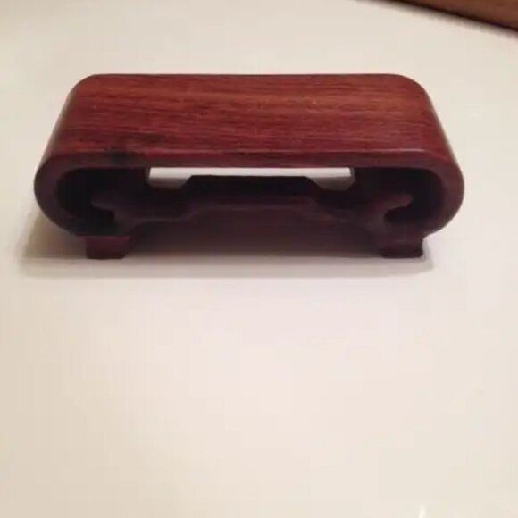 Antique Hand Carved 3" Jade Figurine on Rosewood Stand - Picture 5 of 5